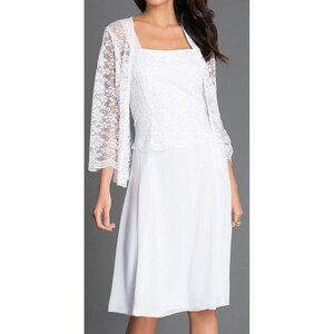 Formal Dress W/Jacket- WHITE Sizes M, 2X- Sally Fashion #8485-Chiffon & Lace